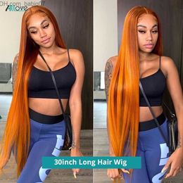 Synthetic Wigs 150 Density Ginger Lace Front Women039s Wig Straight 100 Human Hair High Definition Brazilian Remi Orange Lace Closed Wig Seam2012696 Z230801
