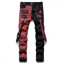 Men's Jeans Fashion Trend Punk Collage Trousers Personality Youth Rivet Cone Mid Waist Casual