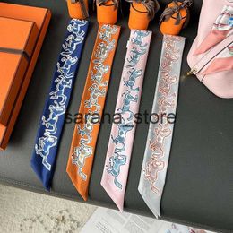 Scarves Fashion Skinny Bag 100% Pure Silk Scarf Tie Twill Hairband Luxury Brand Ribbon Neckerchief Foulard New Women's Neck Scarves J230801