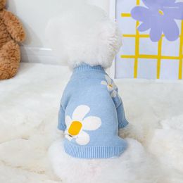 Dog Apparel Pet Sweater Autumn Winter Warm Clothes Knitted Coat Small Cat Jacket Puppy Kitten Cardigan Cute Shirt Flower Pattern Poodle