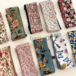 Scarves Sweet Floral Silk Scarf Narrow Small Long Skinny Scarves For Women Head Scarf Handle Bag Ribbons Long Ribbon Headscarf Decoratio J230801