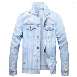 Men's Jackets Men Solid Loose Ripped Streetwear Jeans Jacket High Quality Male Cotton Casual Denim Coat