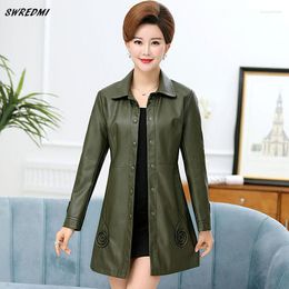 Women's Leather SWREDMI Long Coat 2023 Autumn And Winter Trench Female Plus Size 5XL Lady Clothing Jackets