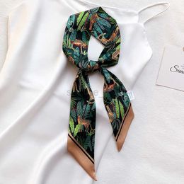 Scarves Animal Print Small Scarf Women Decorative Silk Scarf Long Narrow Skinny Scarves Bags Ribbon Tie Hair Bands Accessories Y23