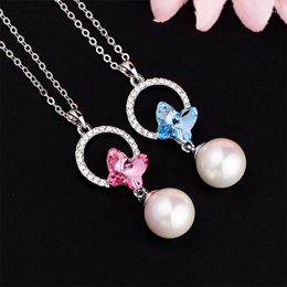 Pendant Necklaces Fantastic Dragon Butterfly Necklace Silver Color For Women Jewelry Austrian Crystal Birthday Gift NA810208