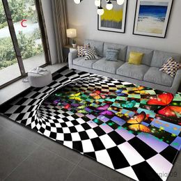 Carpets 3D Vortex Illusion Carpet Entrance Door Floor Mat Abstract Geometric Optical Doormat Non-slip Floor Mat Living Room Decor Rug R230801