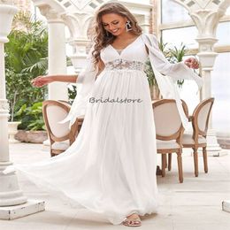 Flowy Boho Wedding Dress 2023 With Cape Sleeve V Neck Illusion Lace Beach Bohemian Bride Dress Sexy Backless Civil Garden Bridal Vestidos De Novia hippie Robes Mariee