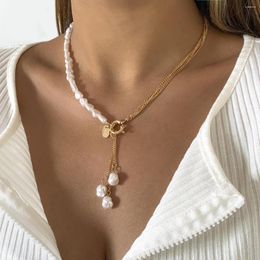 Pendant Necklaces 2023 Kpop Irregular Baroque Pearl Necklace For Women Wedding Punk Chest Tassel Chain OT Buckle Choker Party Jewelry