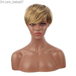 Synthetic Wigs Synthetic Wigs Short Blonde Wig With Side Bangs Pixie For Afro Women Daily Party Fake Hair Natural Looking Z230801