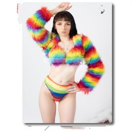 Stage Wear Year's Day Christmas Colourful Plush Coat Sexy Bikini Exclusive Custom GOGO