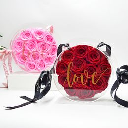 Handmade Eternal Flower Acrylic Bag Preserved Nature Real Roses Gift Box Gifts Love Bag Everlasting Rose Valentine's Day Christmas Gifts