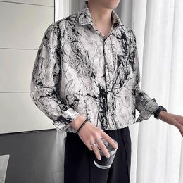 Men's Casual Shirts Autumn Fashion Ink Printing Loose Long Sleeve For Men Clothing All Match Comfortable Blouse Homme Dress