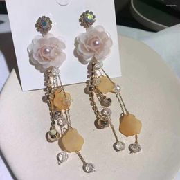 Dangle Earrings The Same Kind Of Romantic Is Yakeli Apricot Orchid Flower Girl Long Chains Crystals Tassel