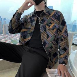 Giacche da uomo Moda Retro Tide Brand Autunno Giacca da uomo Stile coreano Casual Primavera Colletto rovesciato Cappotti capispalla con stampa maschile allentata