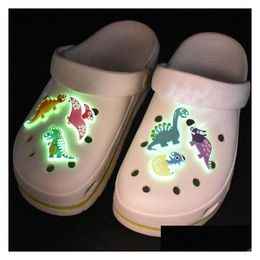 Shoe Parts Accessories Colorfs Lumious Dinosaur Charms Pvc Shoecharms Buckle Glow In The Dark Cartoon Clog Charm Wristband P Series Randomly