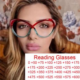 Sunglasses Unique X Cat Eye Anti Blue Light Reading Glasses Women Large Frame Gradient Fashion Eyeglasses TR90 Optical Presbyopia Eyewear