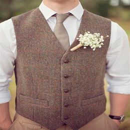 2019 Vintage Farm Brown tweed Vests Wool Herringbone British style custom made Men's suit tailor slim fit Blazer wedding suit286u