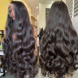 Parrucche dell'onda del corpo 200% densità capelli umani grezzi vietnamiti pizzo trasparente parrucca frontale completa 13x4 colore naturale non trattato