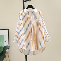 Women's Blouses SuperAen Korean Style Contrast Striped Shirt For Women 2023 Summer Loose Long Sleeve Top