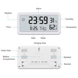 Desk Table Clocks Alarm Clock for Bedroom Digital Wall With Date Week Indoor Temperature and Humidity Battery Operated White 230731