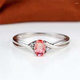 Wedding Rings Luxury Female Small Pink Stone Ring Classic Silver Colour Engagement Crystal For Women
