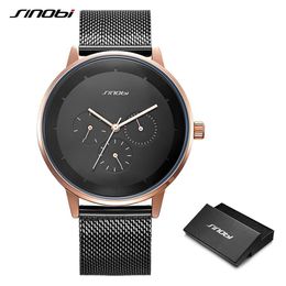 Fashion Quartz Men Watches SINOBI Top Brand Luxury Business High Quality Alloy Slim Mesh Strap Casual Week Clock Calendar Watch221C