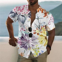 Men's Casual Shirts Hawaiian For Men 3d Floral Printed Short Sleeves Beach Holiday Tees Top Oversized Shirt Blouse Camisa Tops