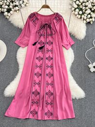 Casual Dresses Women Summer Dress Seaside Holiday Long Retro Ethnic Style Round Neck Embroidery Loose And Slim A-line D1835