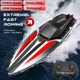 Electric RC Boats 25KM H 2 4G Remote Control SpeedBoat 100M 30Mins RC Ship Boat Rowing Double Propeller Speedboat Waterproof Boy Kid Gifts Toys 230801