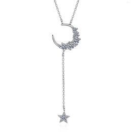 Chains AZ436-X Lefei Fashion Trendy Luxury Classic 0.4Ct Moissanite Dangle Star Moon Necklace For Women 925 Silver Party Charms Jewelry