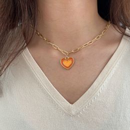 Pendant Necklaces Fashion Link Chains Choker Necklace Women Bijoux Femme Enamel Double Heart Chunky Wide Collar Jewellery 230801