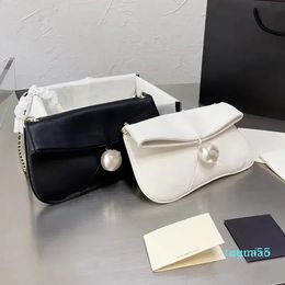 2023-fashion large pearl chain bag simple casual style women's shoulder bags leather black folding wallet Black White handbag