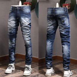 Blue Damage Jeans Men Popular Denim Pants Pencil Leg Cowboy Trousers Slim Fit2604