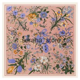 Scarves 130cm Luxury Brand Twill Silk Scarf Women Bandana Square Scarf Design Floral Kerchief Scarves For Ladies Fashion Shawl Echarpe J230801