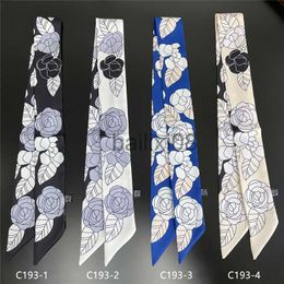 Scarves Romantic turban rose flower print luxury brand women's small long silk scarf handbag scarf ribbon ladies neck scarf M69 J230801