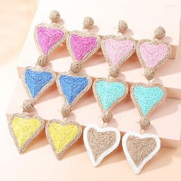 Dangle Earrings Vintage Raffia Weave Yellow Blue Heart Pendant Women's Fashion Cute Sweet Pink Hearts Aesthetic Party Earring Jewellery