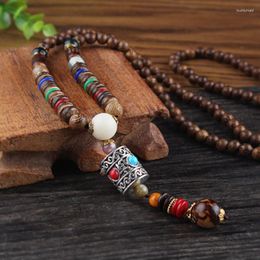 Pendant Necklaces Vintage Handmade Necklace Nepal Buddhist Mala Wood Beads & Ethnic Fish Horn Long Statement Men Women's Jewellery