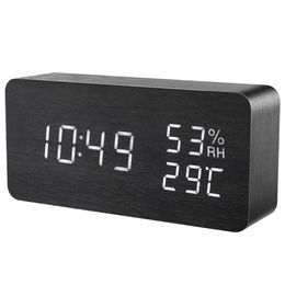 Desk Table Clocks ORIA Digital Alarm Clock LED Wooden Voice Control Timer Date Temperature Humidity Bedroom Office Home Decor 230731