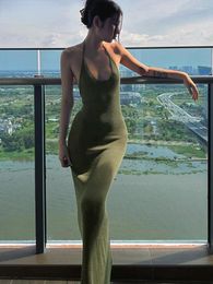 Casual Dresses Dinboa- Solid Halter Sleeveless Backless Thin Sexy Maxi Dress 2023 Spring Women Elegant Street Party Y2k Clothing Concise