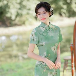 Ethnic Clothing Summer 2023 Young Girly Green Improved Modern Cheongsam Chinese Retro Style Performance Evening Dress Qipao For Women Party