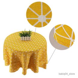 Table Cloth Japan Style Tablecloth Cotton Round Table Cloth Nordic Table Cover for Home Wedding Party Decoration Printed White Yellow R230819