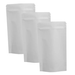 High Quality 12x20cm (4.75x7.75") 100PCS Tear Notch Kraft Paper Heat Sealing Stand Up Food Storage White Kraft Zip Lock Bag Simple