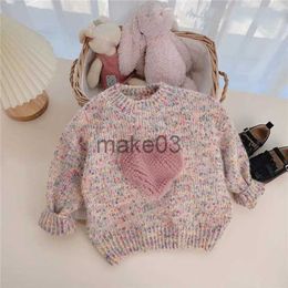 Cardigan Little Girl'S ThreeDimensional Love Colour Sweater Children'S Clothing Autumn Winter Girls' Fashion Sweet Knitted Sweater J230801