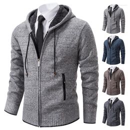 Men's Jackets Men Sweater Hooded Coat Knitted Long Sleeve Zip Up Cardigan 2023 Winter Quality Vintage Menswear With Zipper Pockets