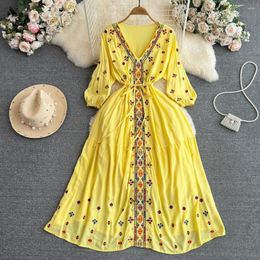 Casual Dresses Floral Print Elegant Boho Midi Dress Women Fashion Vintage A-Line Beach Holiday Vestidos Female Maxi Robe Clothings