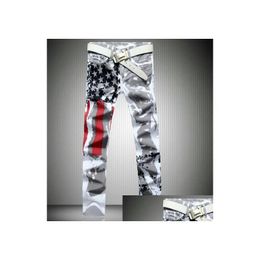 Men'S Jeans Printed Design Men American Flag Stars Straight Pants Slim Fit Stretch Trousers Drop Delivery Apparel Mens Clothing Dhban