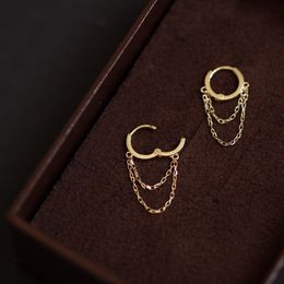 Hoop Huggie GOLDtutu Style 9k Solid Gold Tassel Chain Double Dangle Drop Earring Jewelry Minimal Bride Bridesmaid Shinning Gift 230731