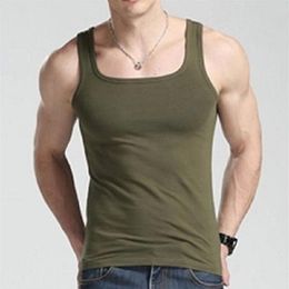 Men's Tank Tops Summer Men Casual Top Cotton Square Collar Solid Fitness Bodybuilding Sleeveless XXL Plus Size Clothes170m