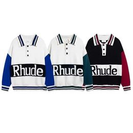 Erkek Rhude Hoodie Hoodie Sweatshirts Uzun Kollu Külot Kükığı Knittes Hip Hop Gevşek Adam Boyut M-2XL