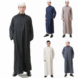 Ethnic Clothing Ramadan Men's Muslim Fashion Dress Caftan Abaya Man Solid Color Loose Casual Long Sleeve Prayer Clothes Islam Robes